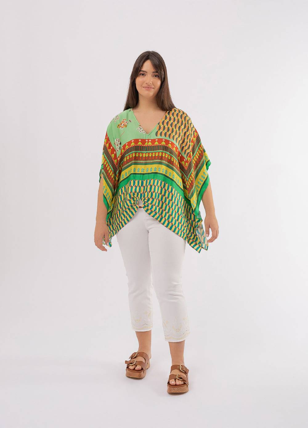 OCTOBER Poncho con anello stampa multicolore Curvy