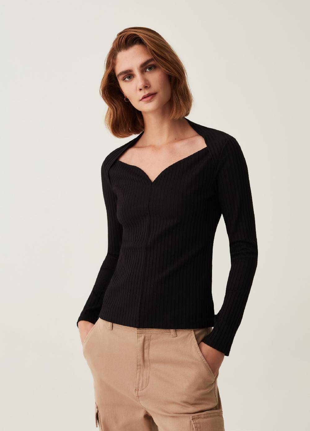 OVS T-shirt a coste piatte con maniche lunghe