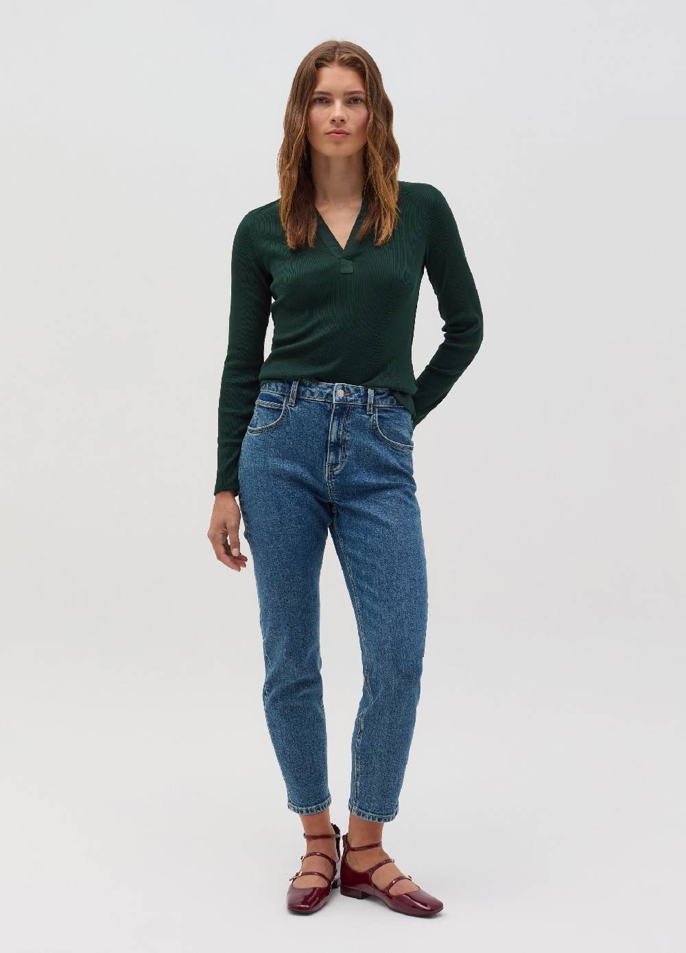 OVS T-shirt a costine sottili con scollo a V