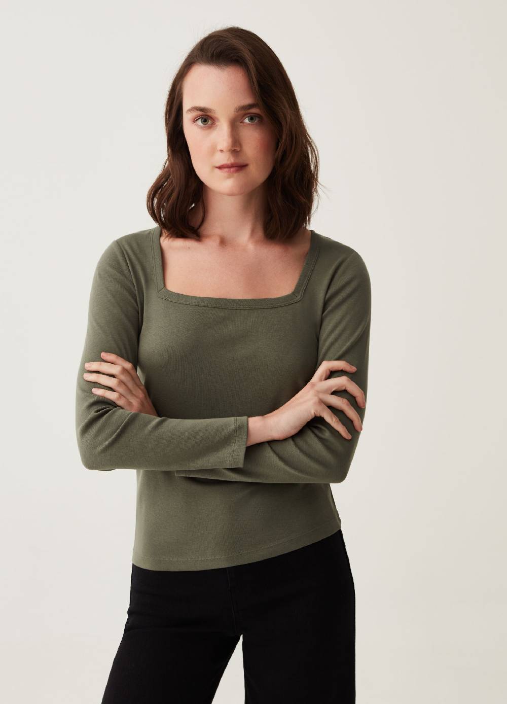 OVS T-shirt a maniche lunghe con collo squadrato