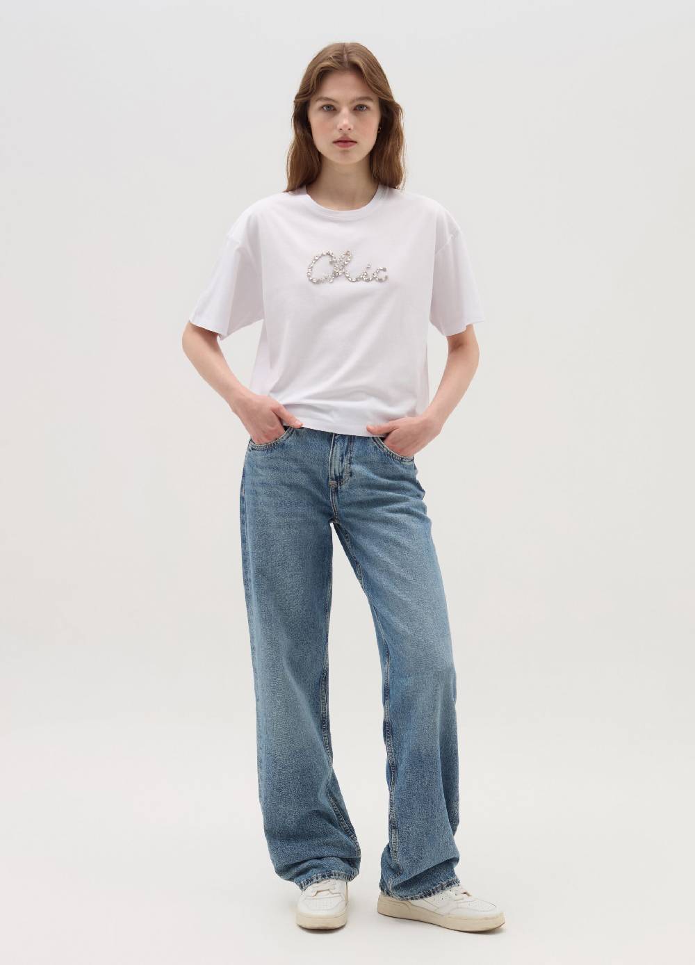 OVS T-shirt boxy fit in cotone con pietre