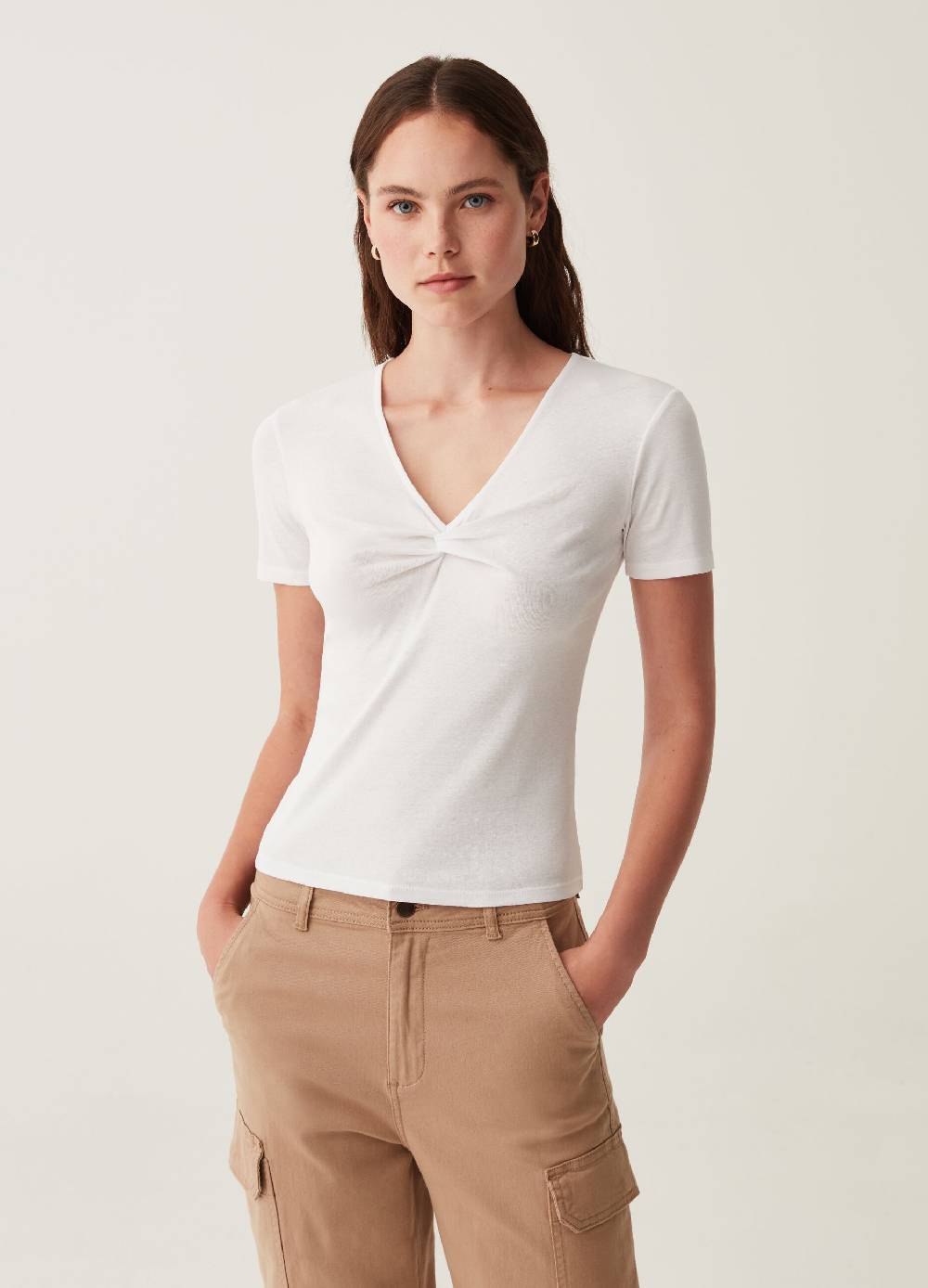 OVS T-shirt con scollo a V e nodo