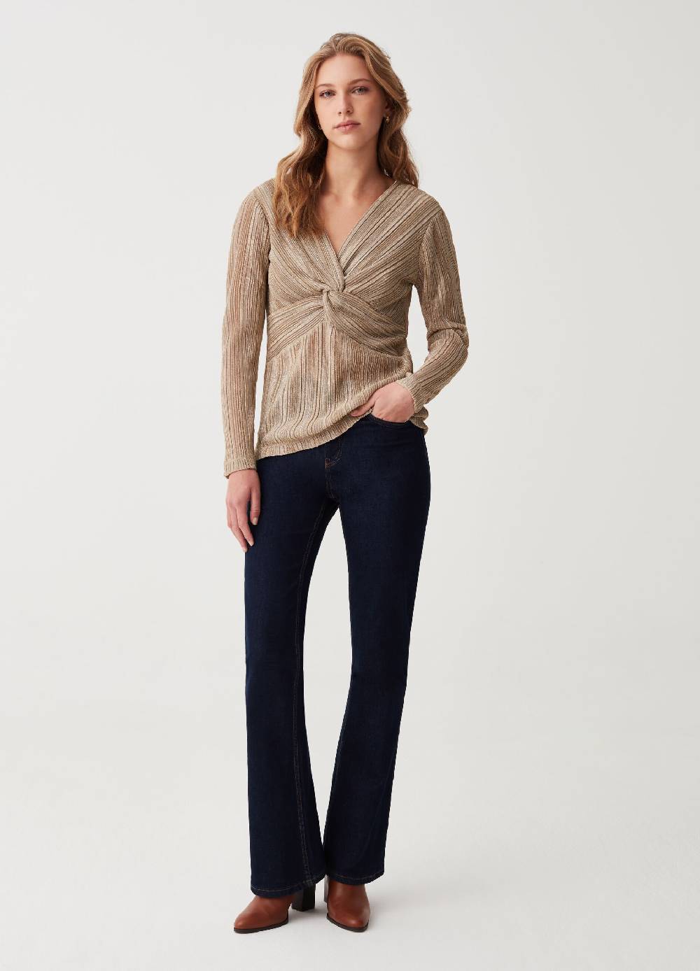 OVS T-shirt In Lurex Scollo A V Con Nodo