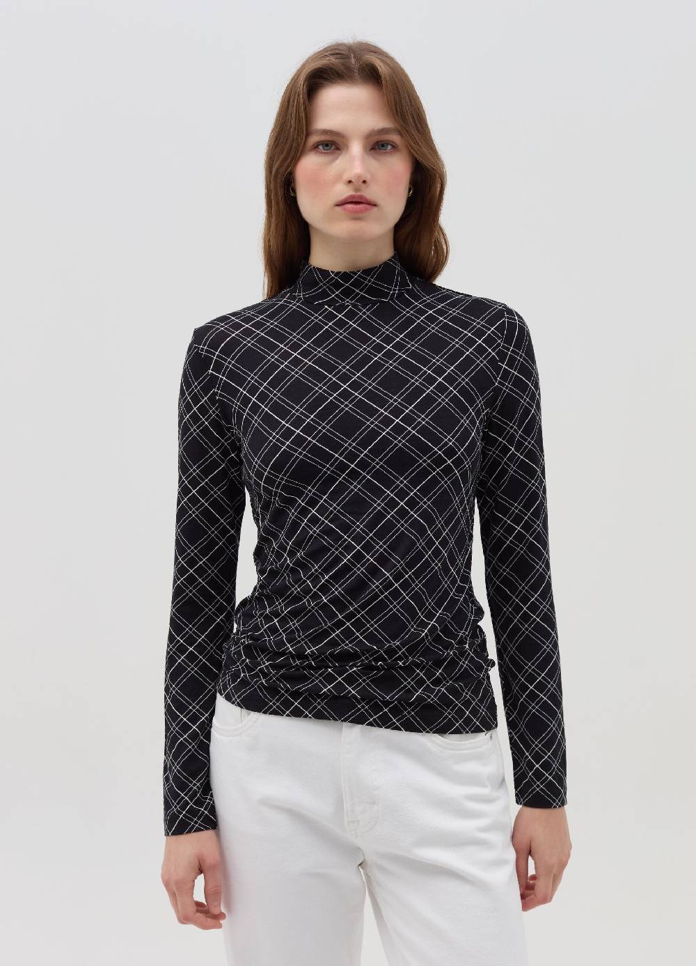 OVS T-shirt Mock Neck Con Fantasia Check