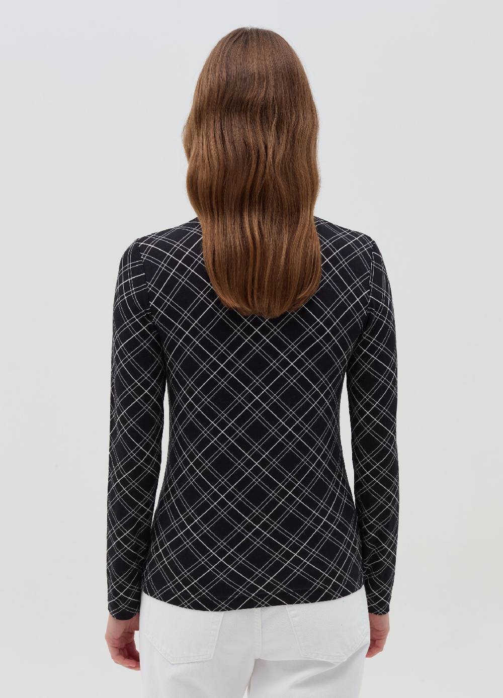 OVS T-shirt Mock Neck Con Fantasia Check