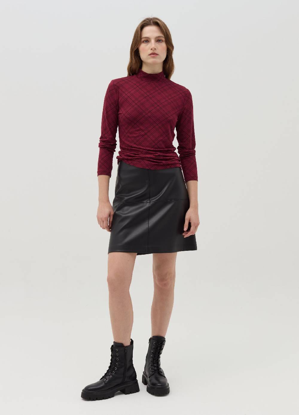 OVS T-shirt Mock Neck Con Fantasia Check