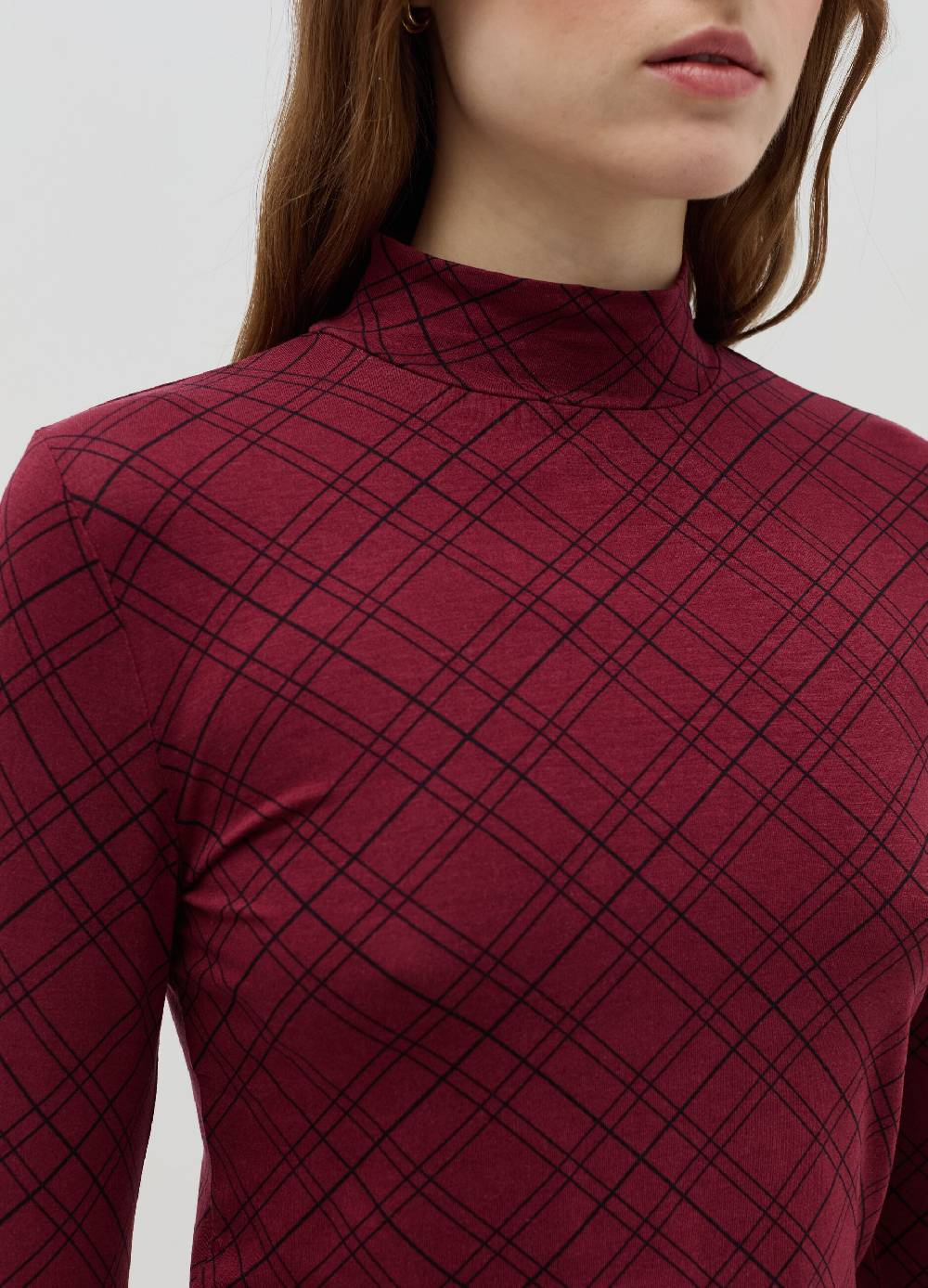 OVS T-shirt Mock Neck Con Fantasia Check