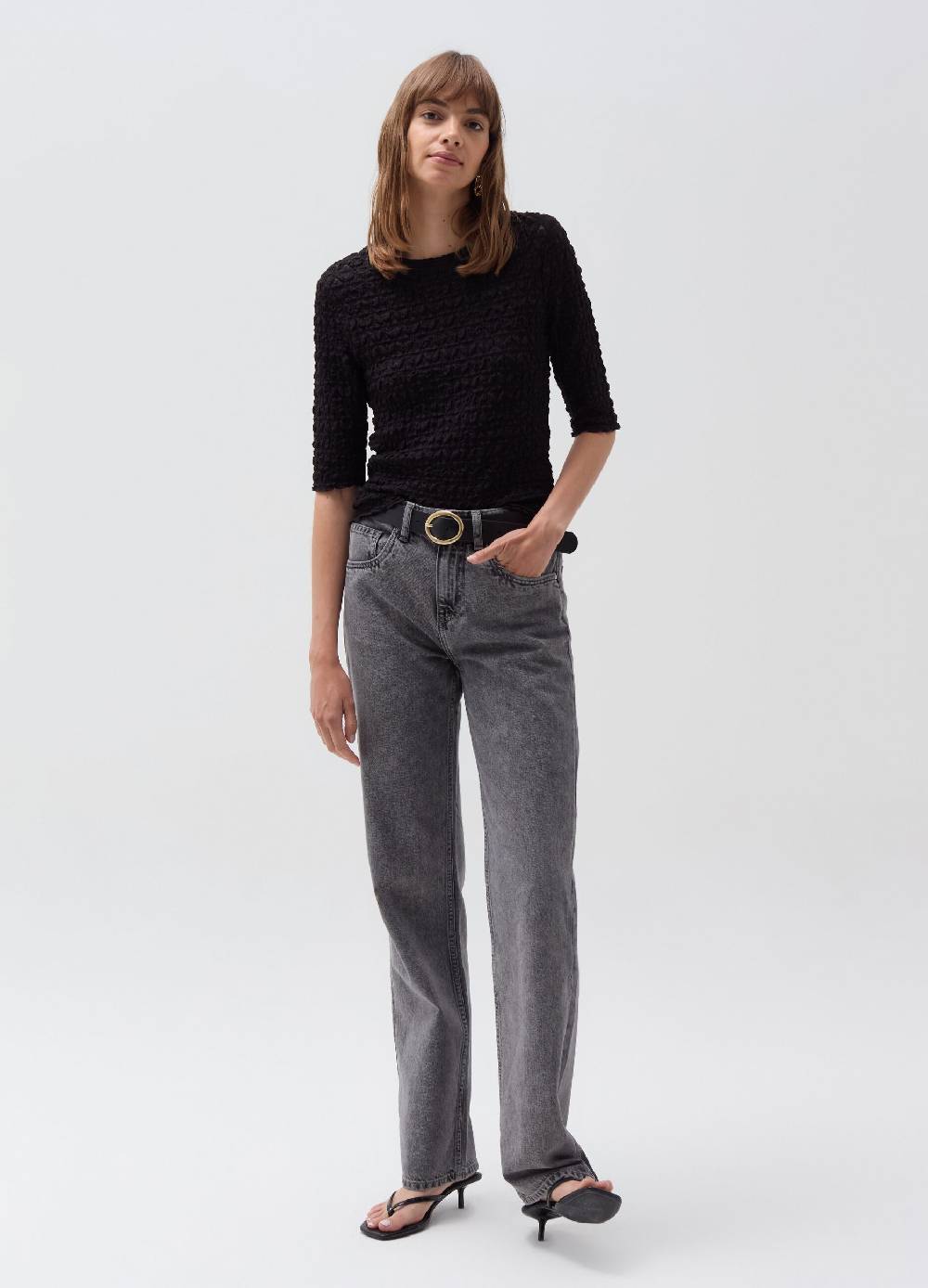 OVS T-shirt pointelle con lavorazione in rilievo