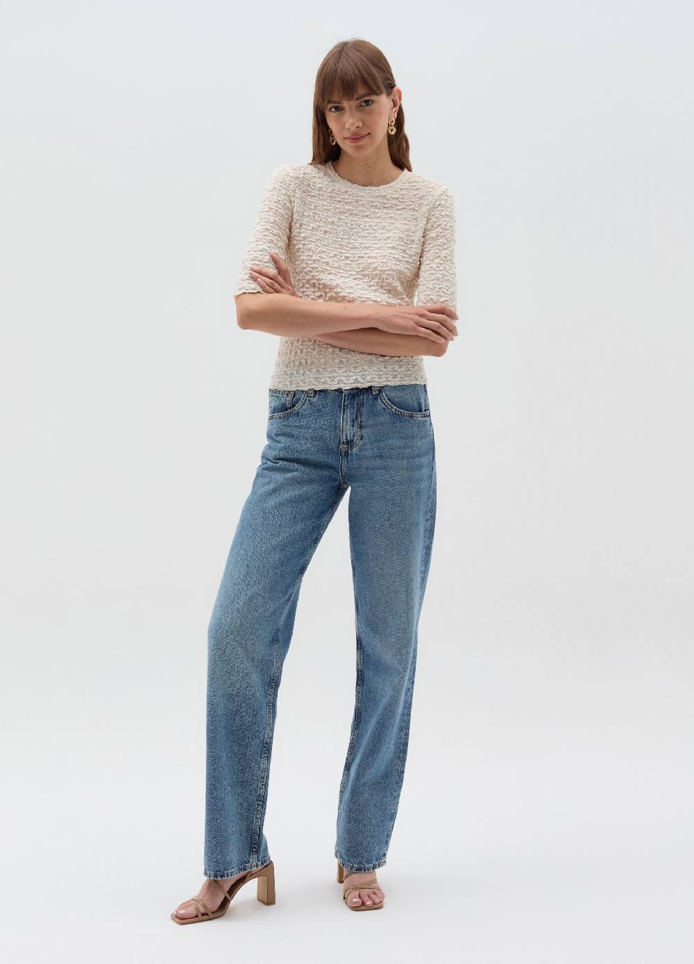 OVS T-shirt pointelle con lavorazione in rilievo