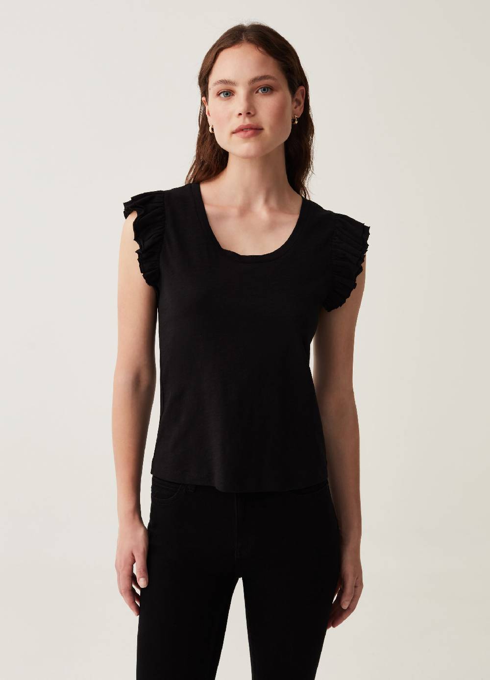 OVS Tank Top In Cotone Slub Con Volant