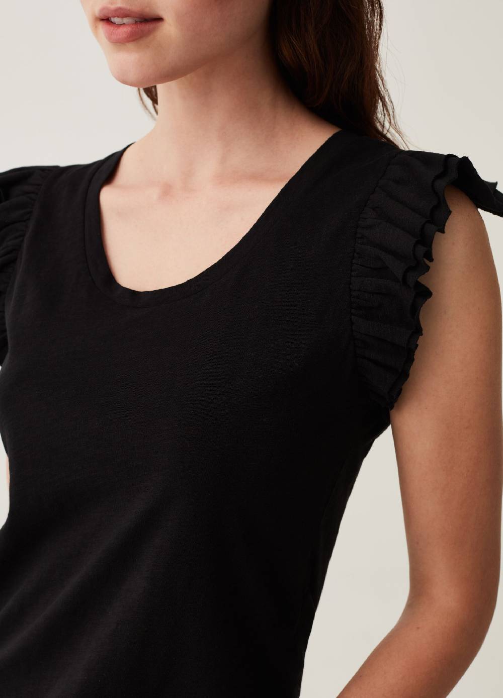 OVS Tank Top In Cotone Slub Con Volant