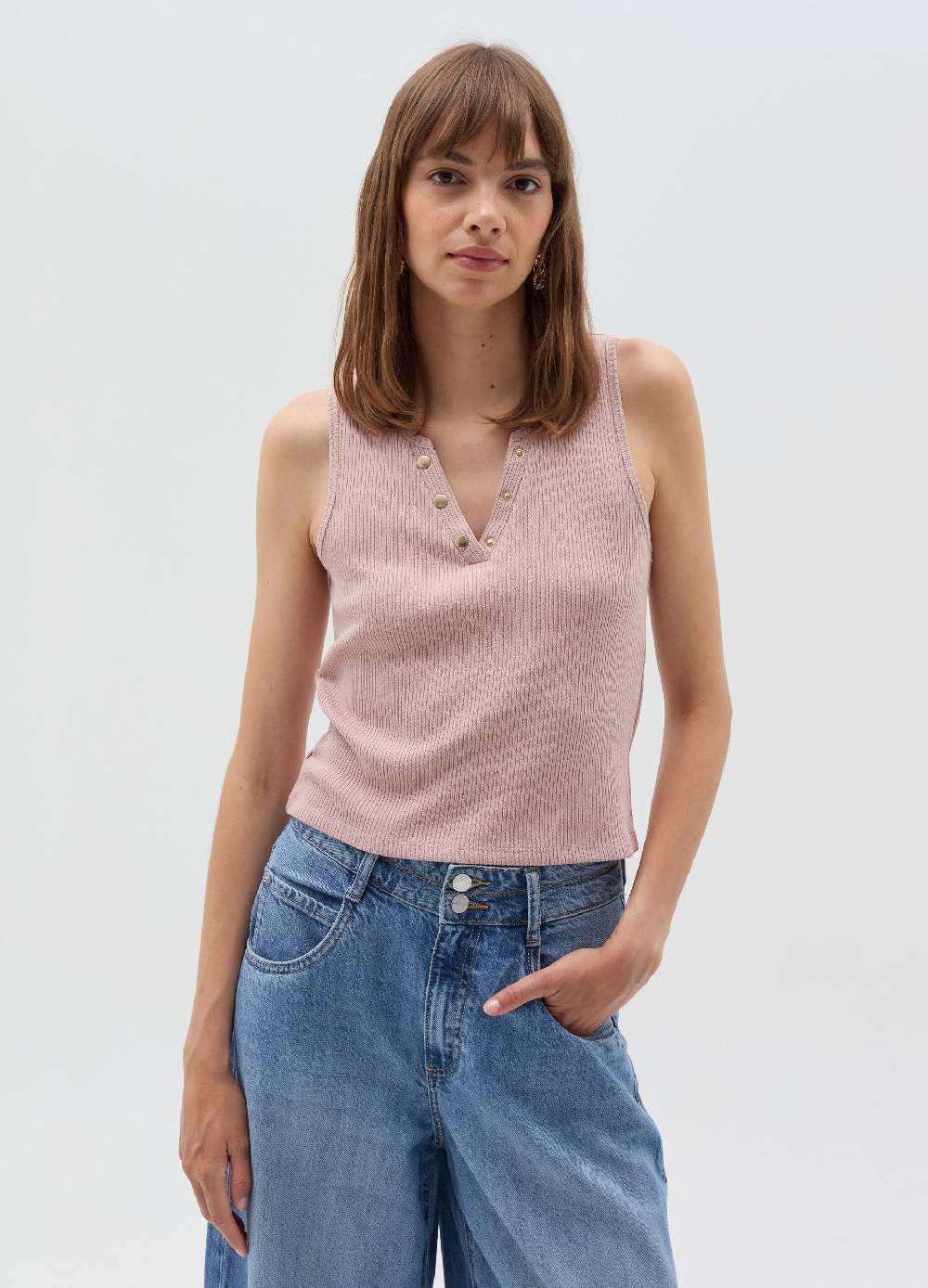 OVS Tank Top Scollo A V Con Bottoni