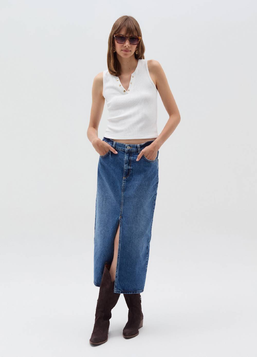 OVS Tank top scollo a V con bottoni