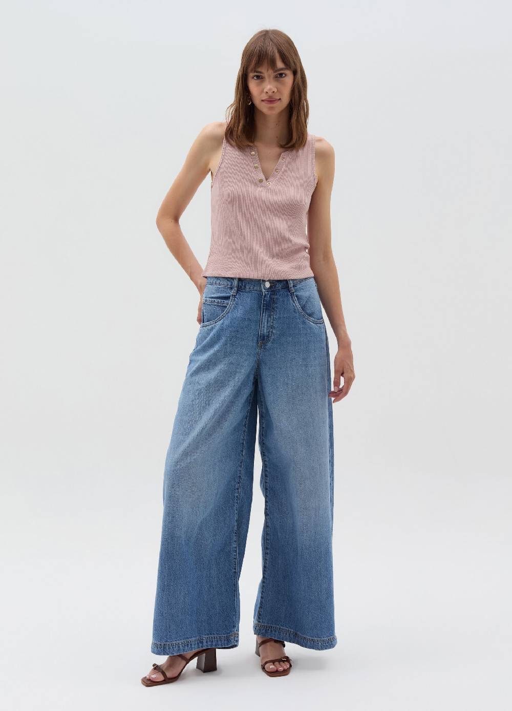 OVS Tank top scollo a V con bottoni