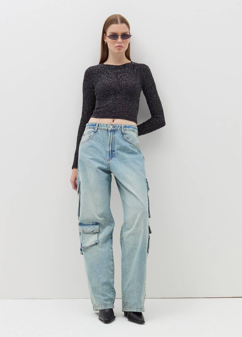 B. ANGEL T-shirt a costine in lurex con maniche lunghe