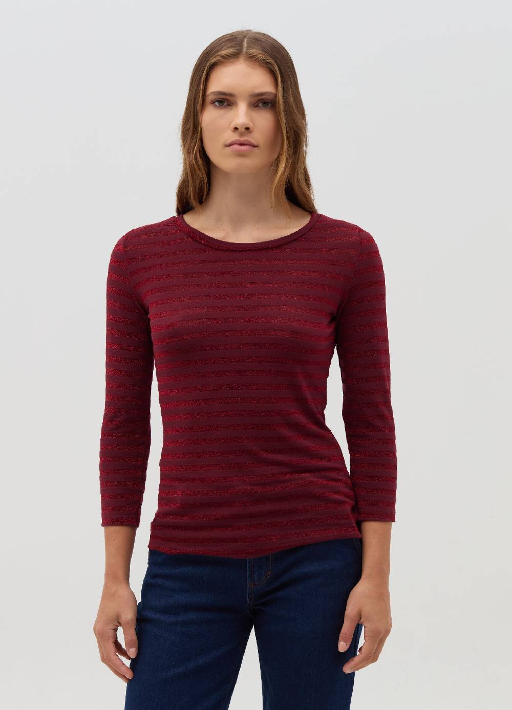 HYBRID T-shirt A Righe In Lurex Maniche A Tre Quarti