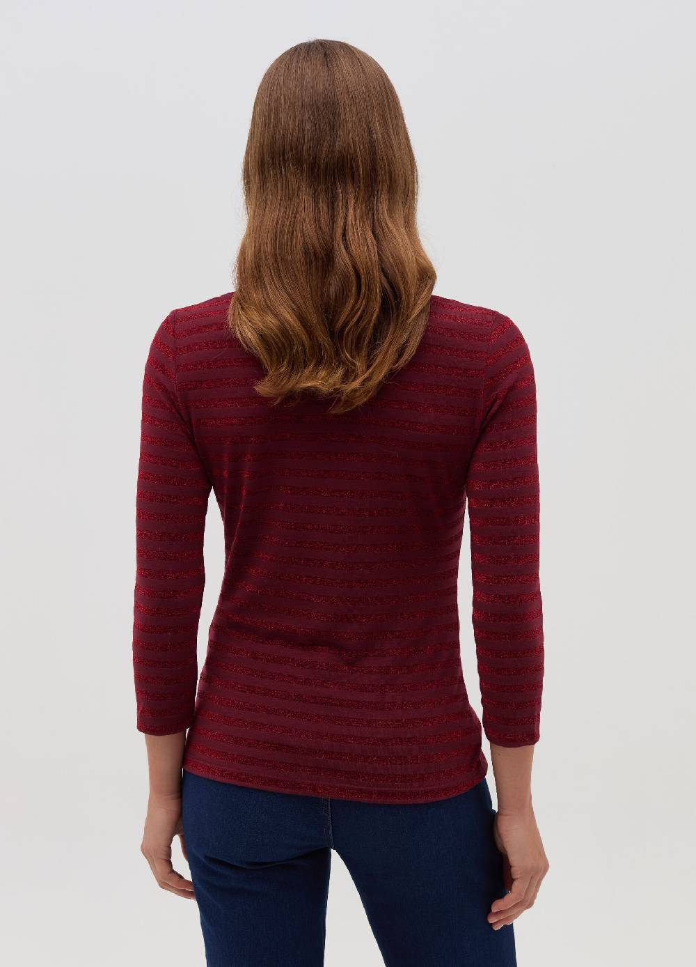 HYBRID T-shirt A Righe In Lurex Maniche A Tre Quarti