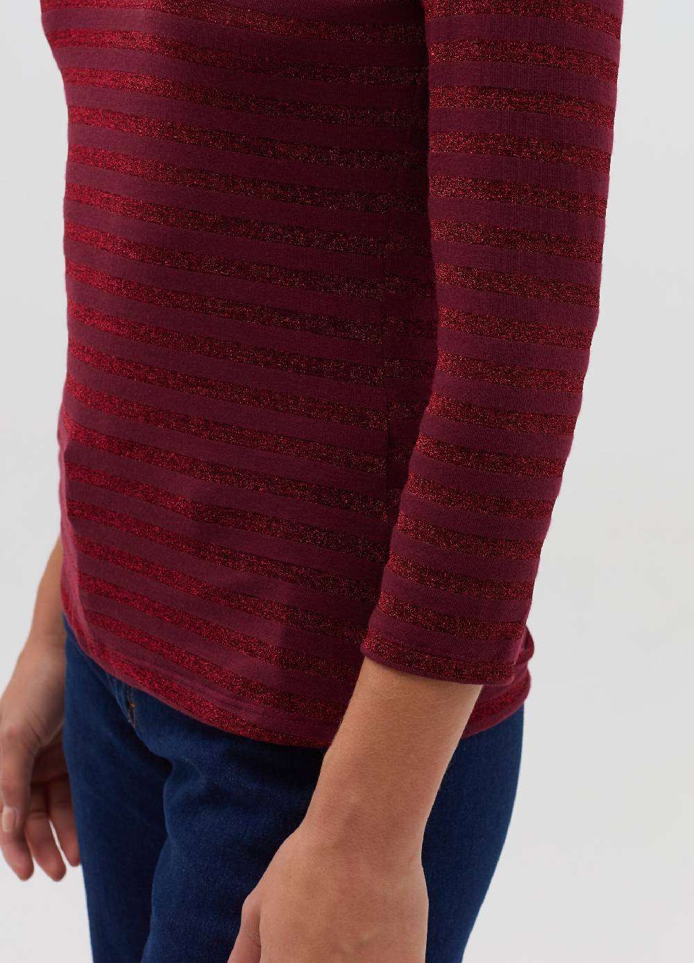 HYBRID T-shirt A Righe In Lurex Maniche A Tre Quarti