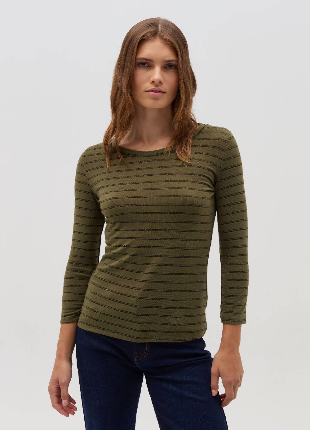 HYBRID T-shirt a righe in lurex maniche a tre quarti