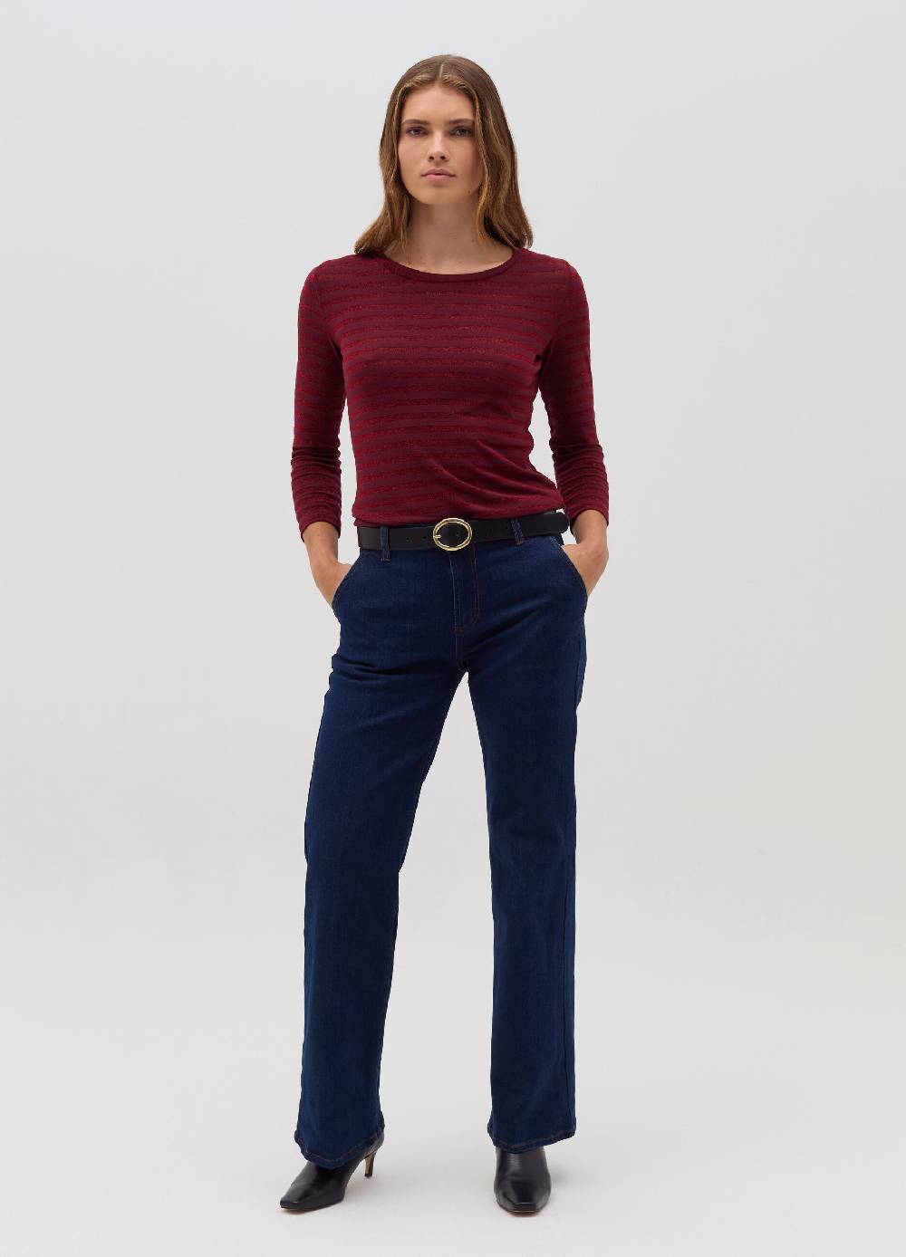 HYBRID T-shirt a righe in lurex maniche a tre quarti