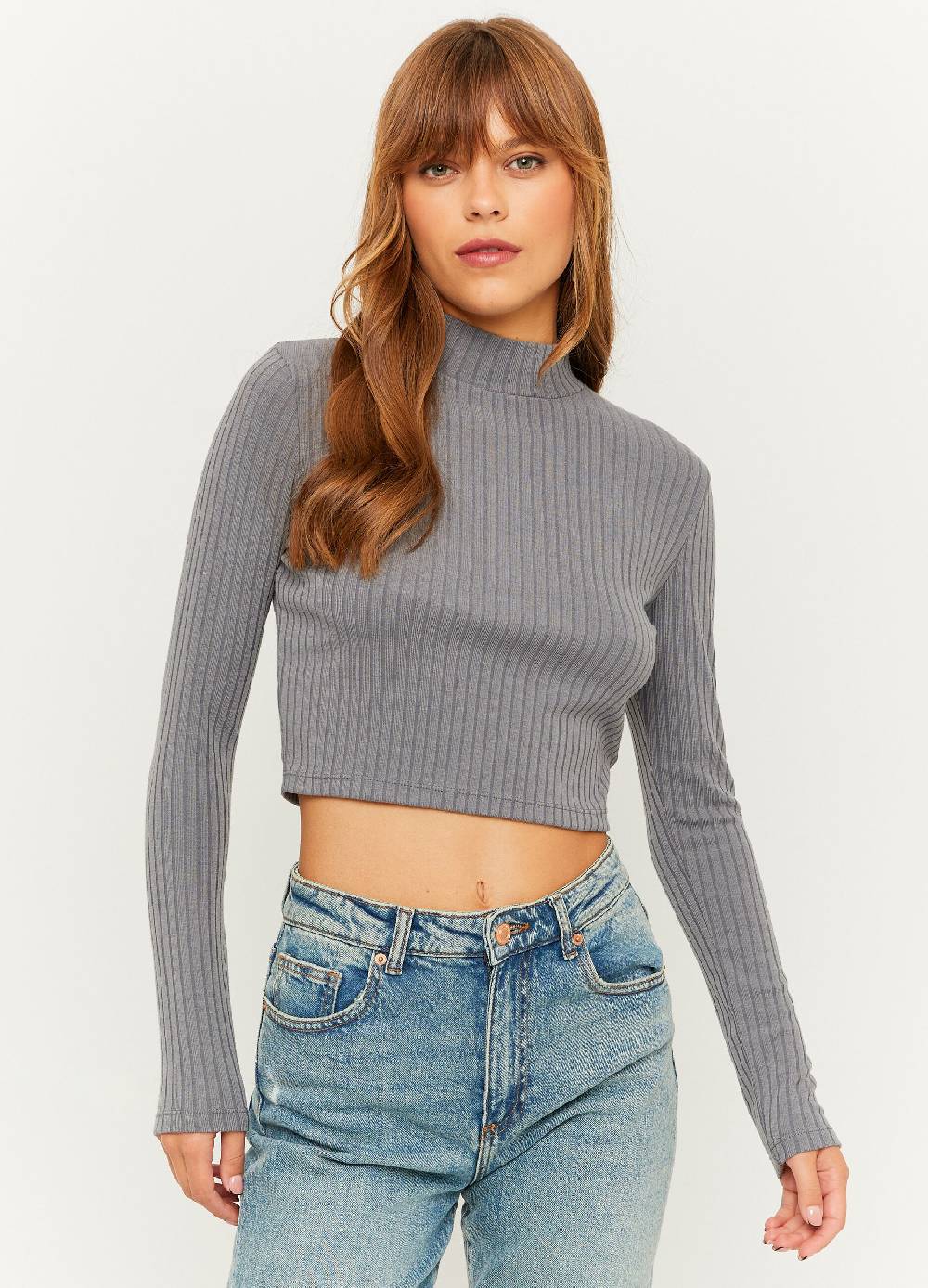 TALLY WEIJL T-shirt cropped a coste piatte mock neck