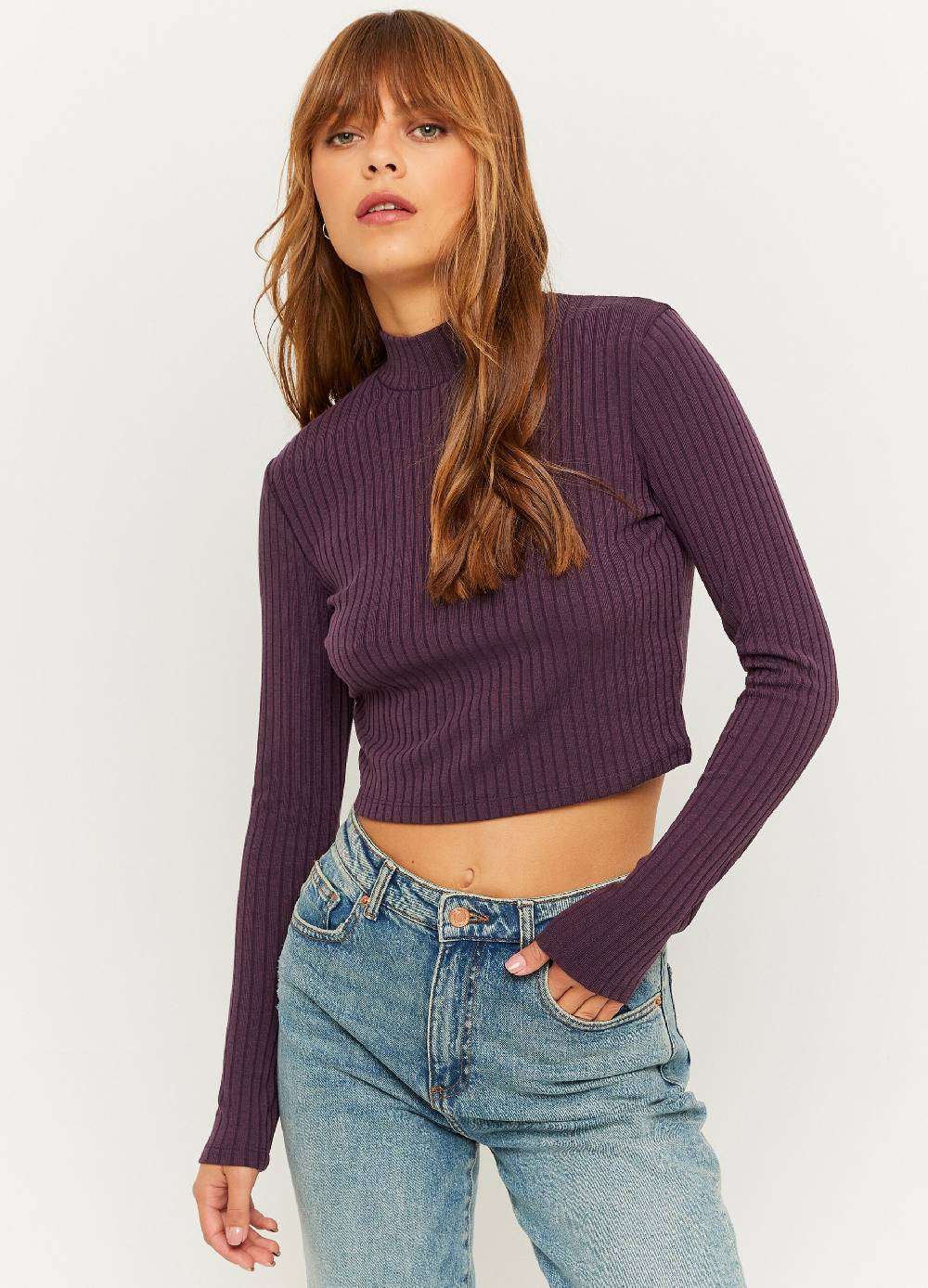 TALLY WEIJL T-shirt cropped a coste piatte mock neck