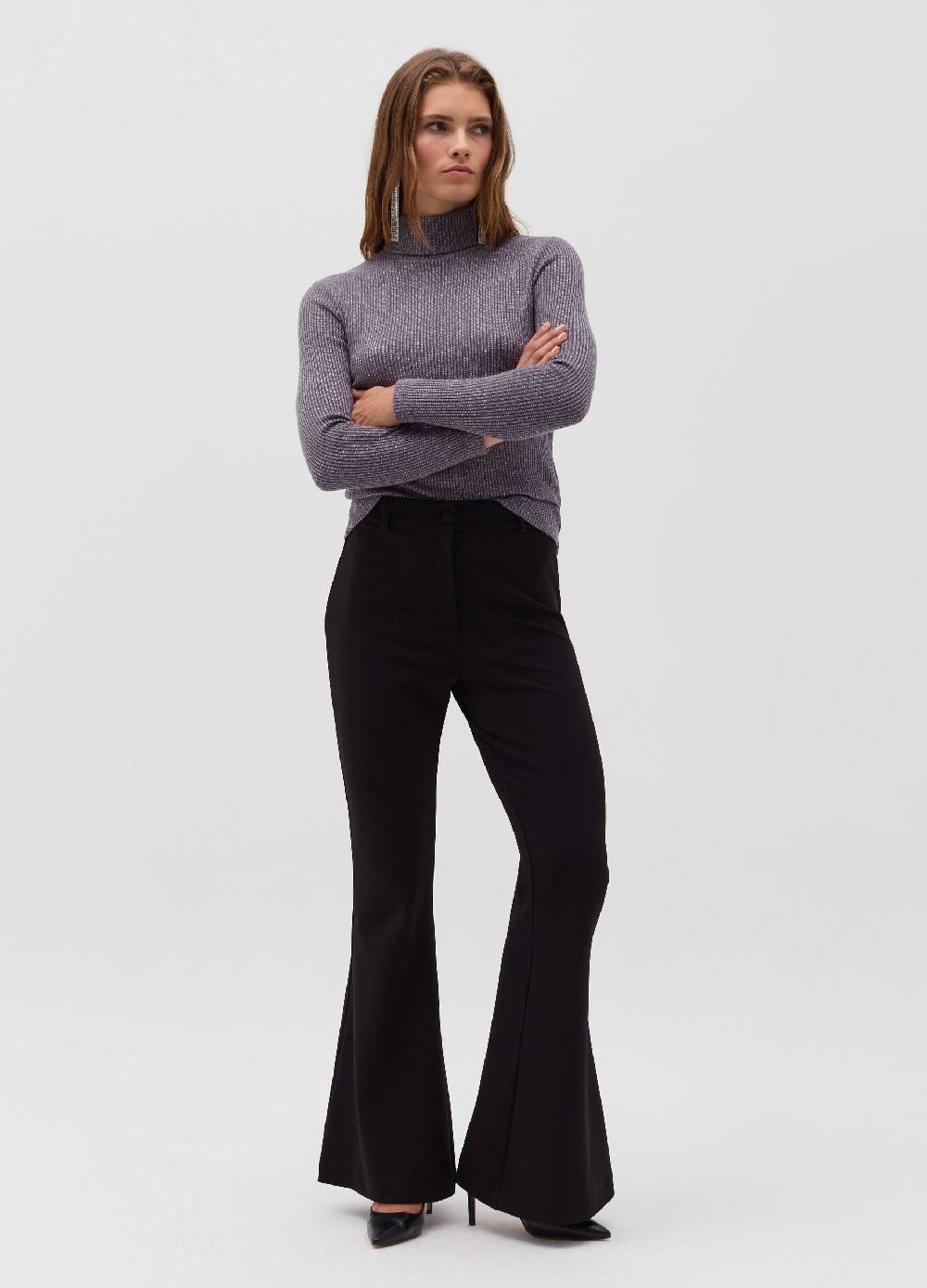 OVS T-shirt in lurex a maniche lunghe con collo alto