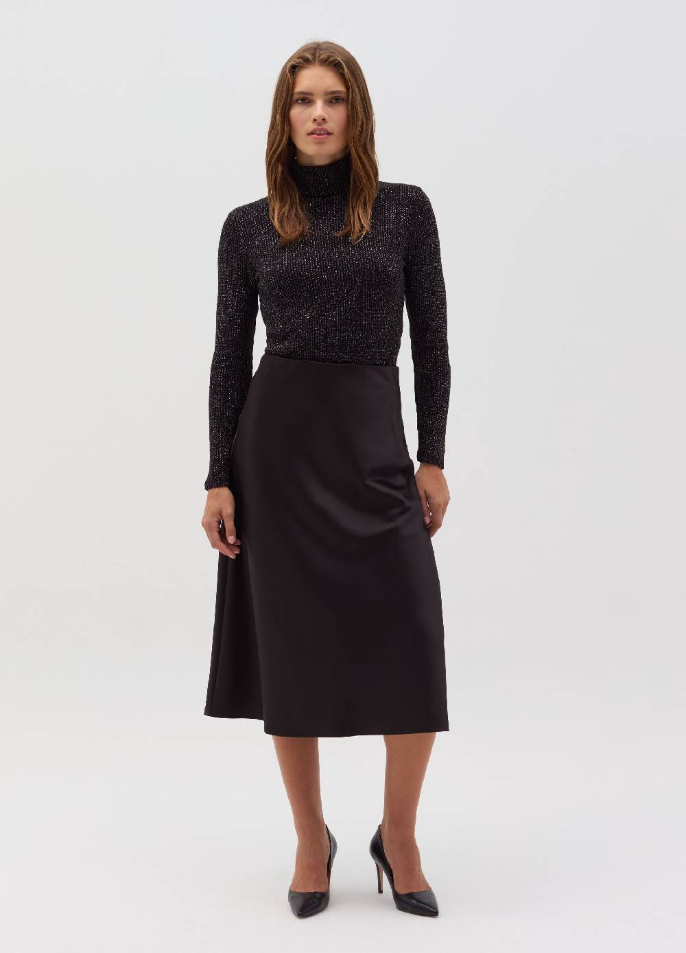 OVS T-shirt in lurex a maniche lunghe con collo alto