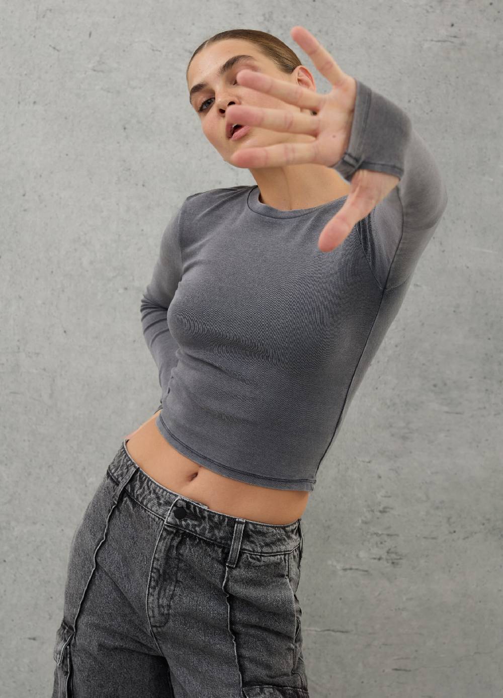 UTOPJA Crop Longsleeve T-shirt Vintage Grey