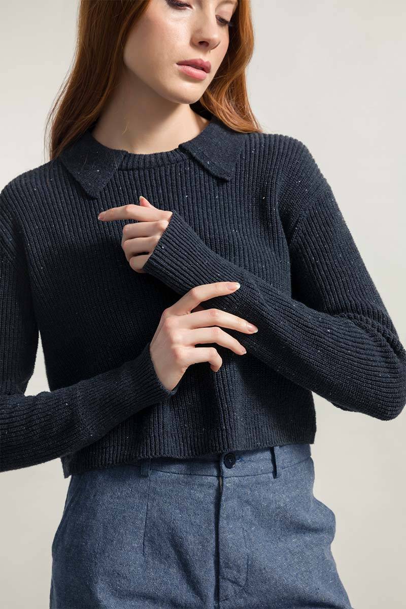 Rifò MARTINA Maglia Cropped Donna Cotone Jeans Rigenerato