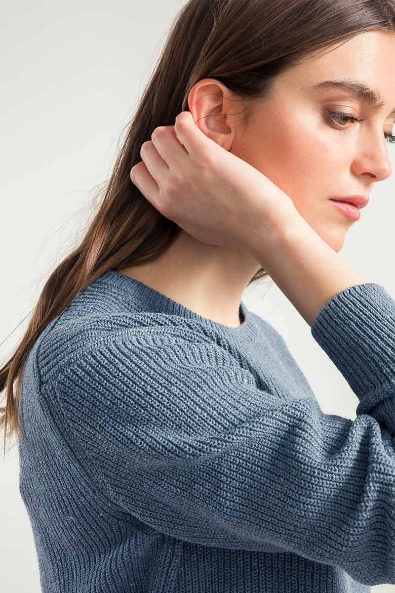 Rifò RACHELE Maglia Girocollo Donna Cotone Jeans Rigenerato