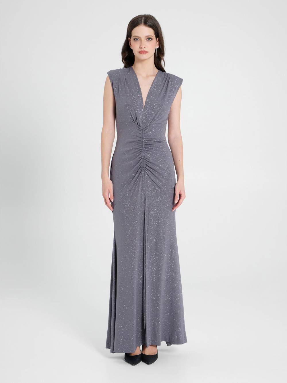 Rinascimento Abito Arriccio Microglitter Grigio Donna