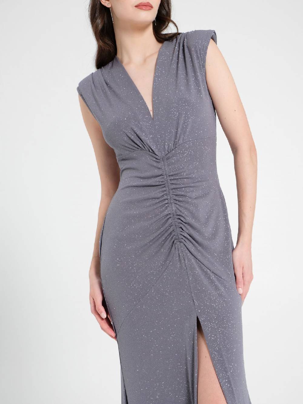 Rinascimento Abito Arriccio Microglitter Grigio Donna