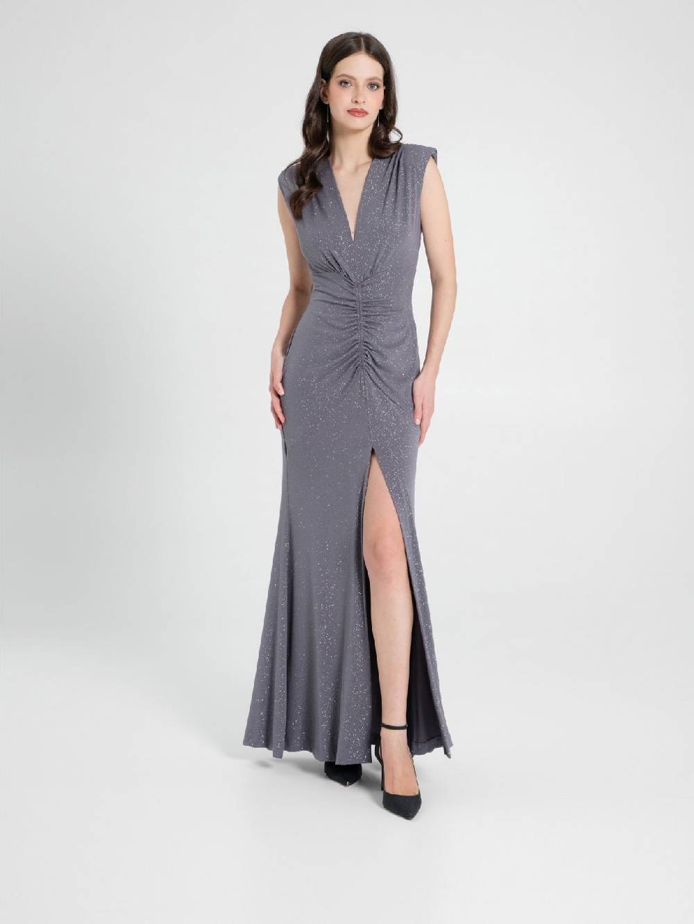 Rinascimento Abito Arriccio Microglitter Grigio Donna