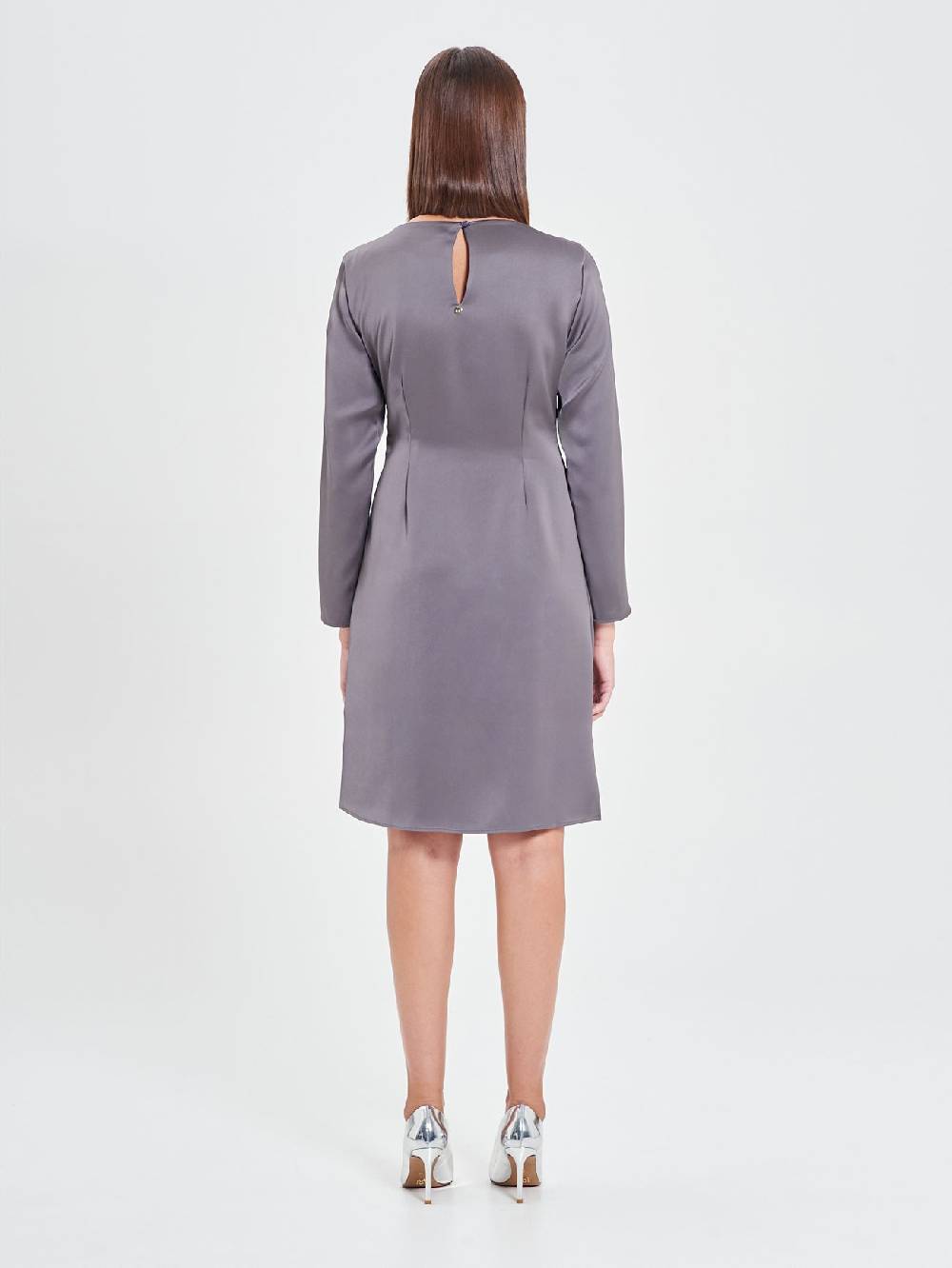 Rinascimento Abito Drappeggiato In Raso Grigio Donna