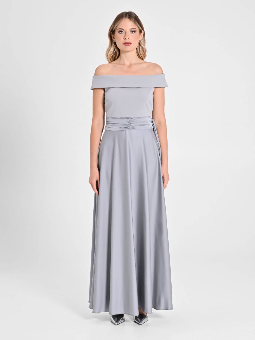 Rinascimento Abito Lungo In Raso E Scuba Mano Crépe Donna