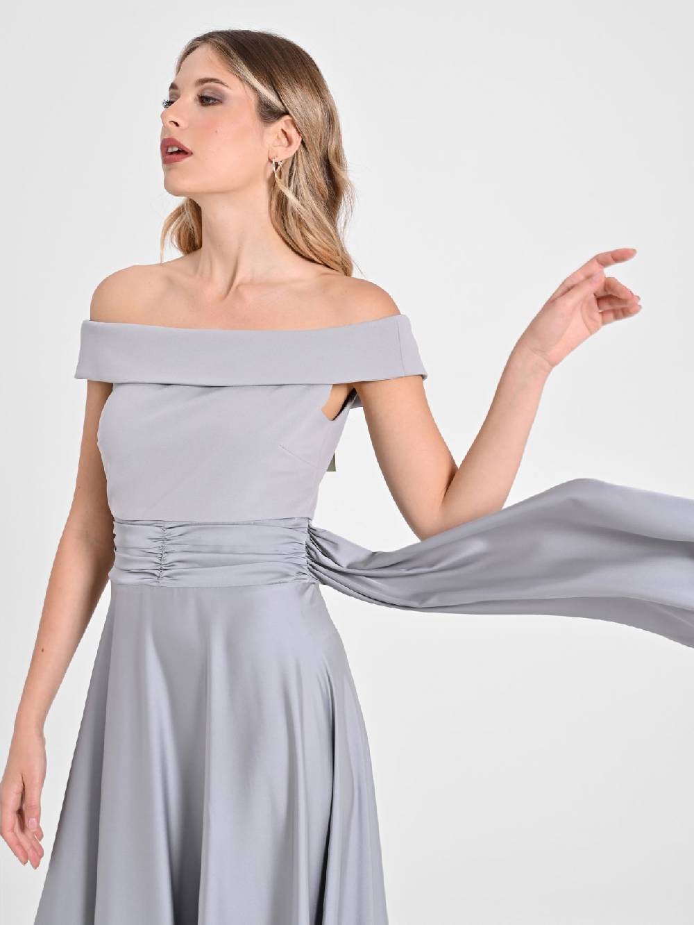 Rinascimento Abito Lungo In Raso E Scuba Mano Crépe Donna