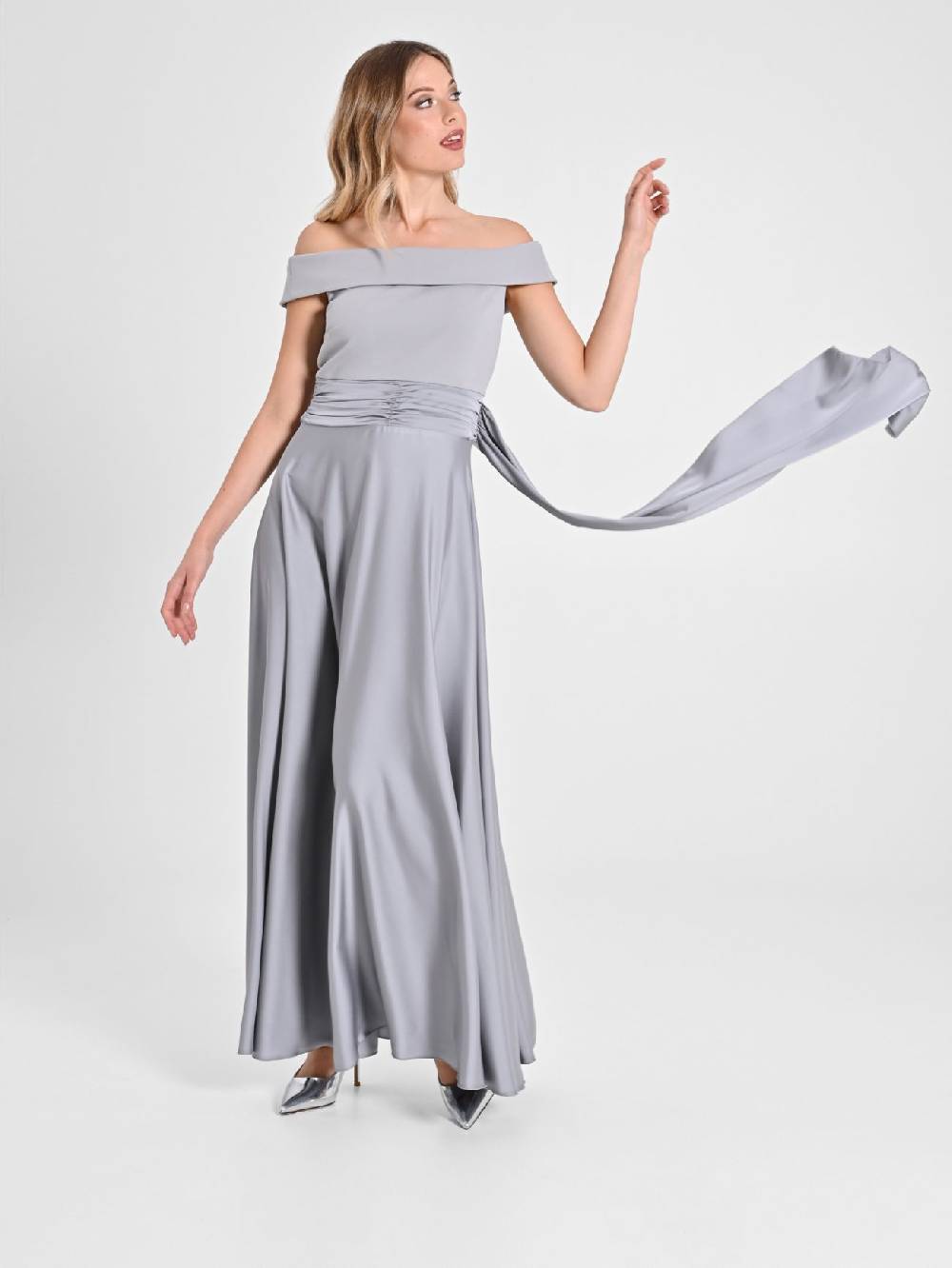 Rinascimento Abito Lungo in Raso e Scuba mano Crépe Donna