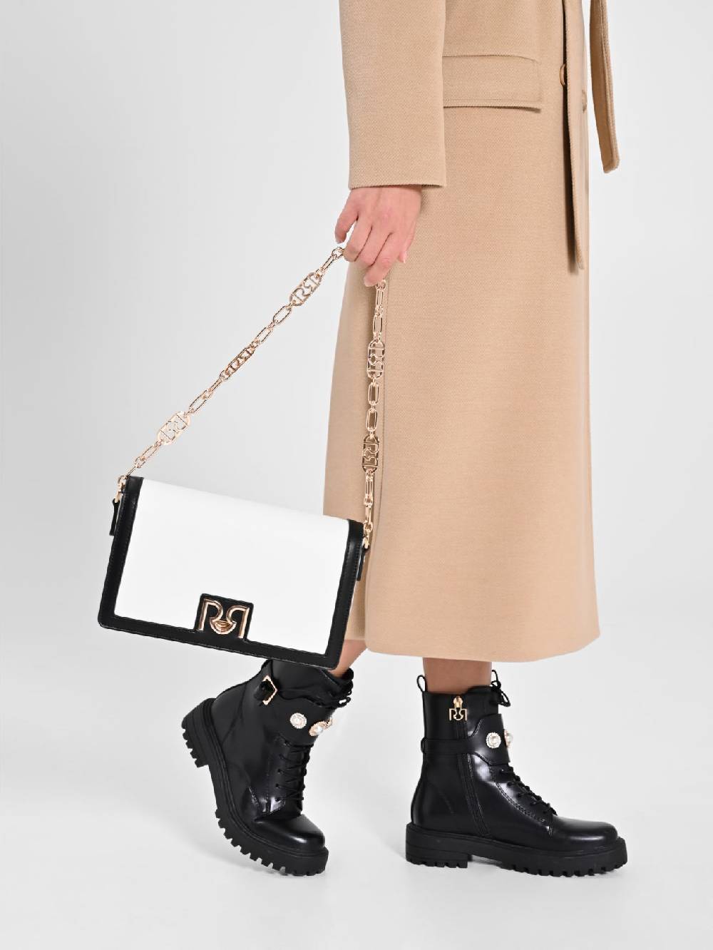 Rinascimento Borsa Black & White con Bordi a Contrasto