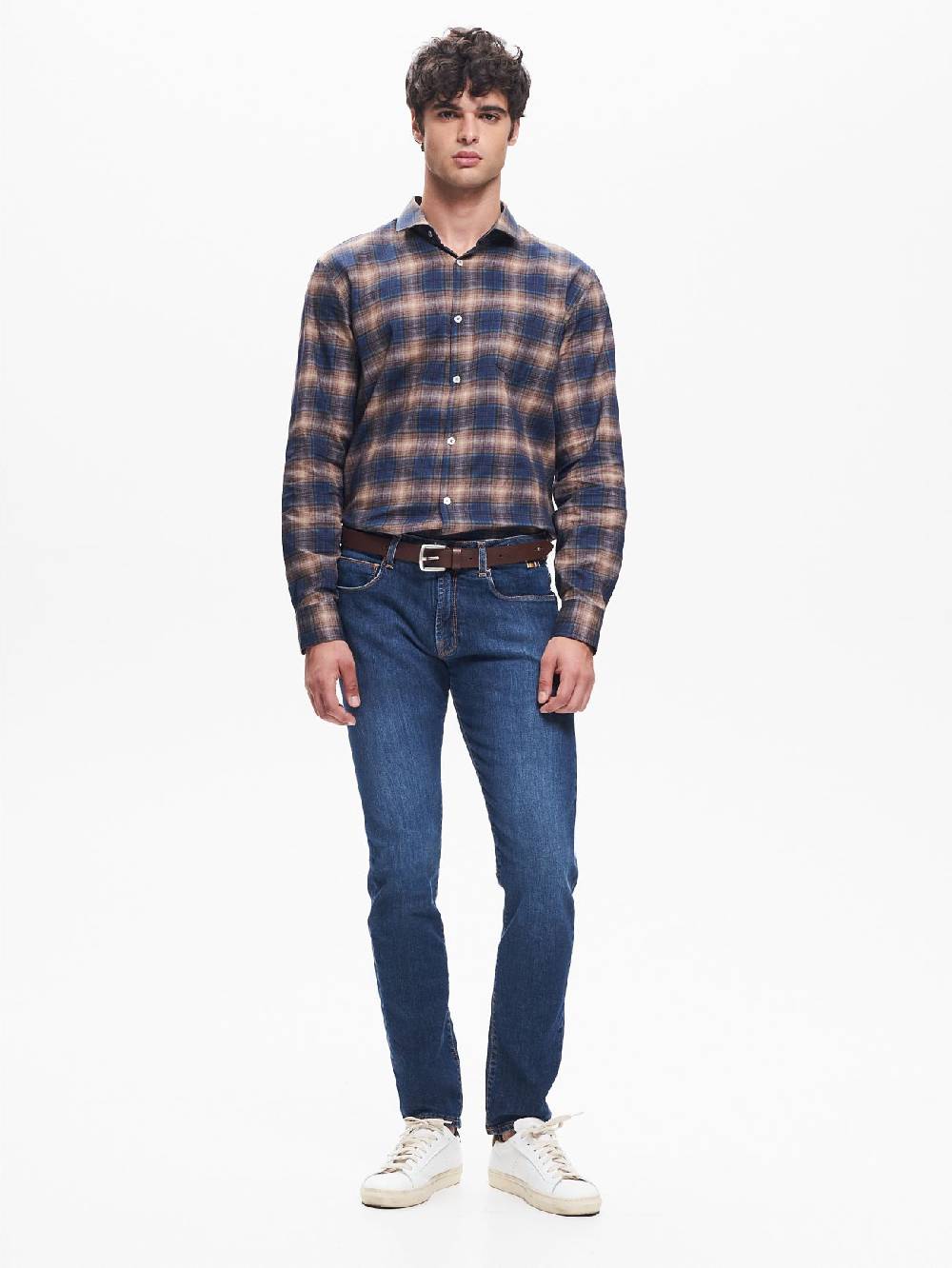 Rinascimento Camicia Check Uomo Collo Alla Francese Blu QB24