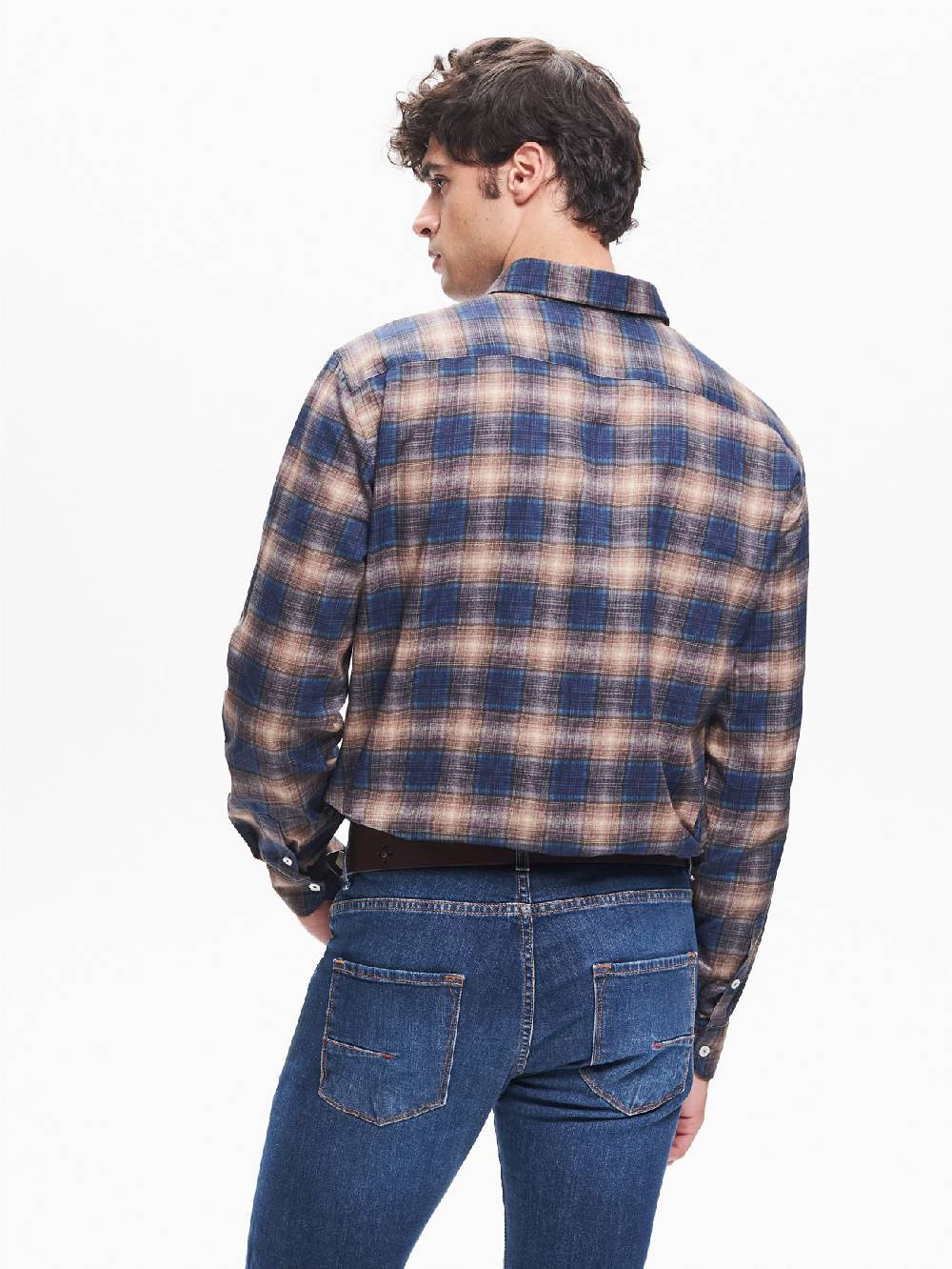 Rinascimento Camicia Check Uomo Collo Alla Francese Blu QB24