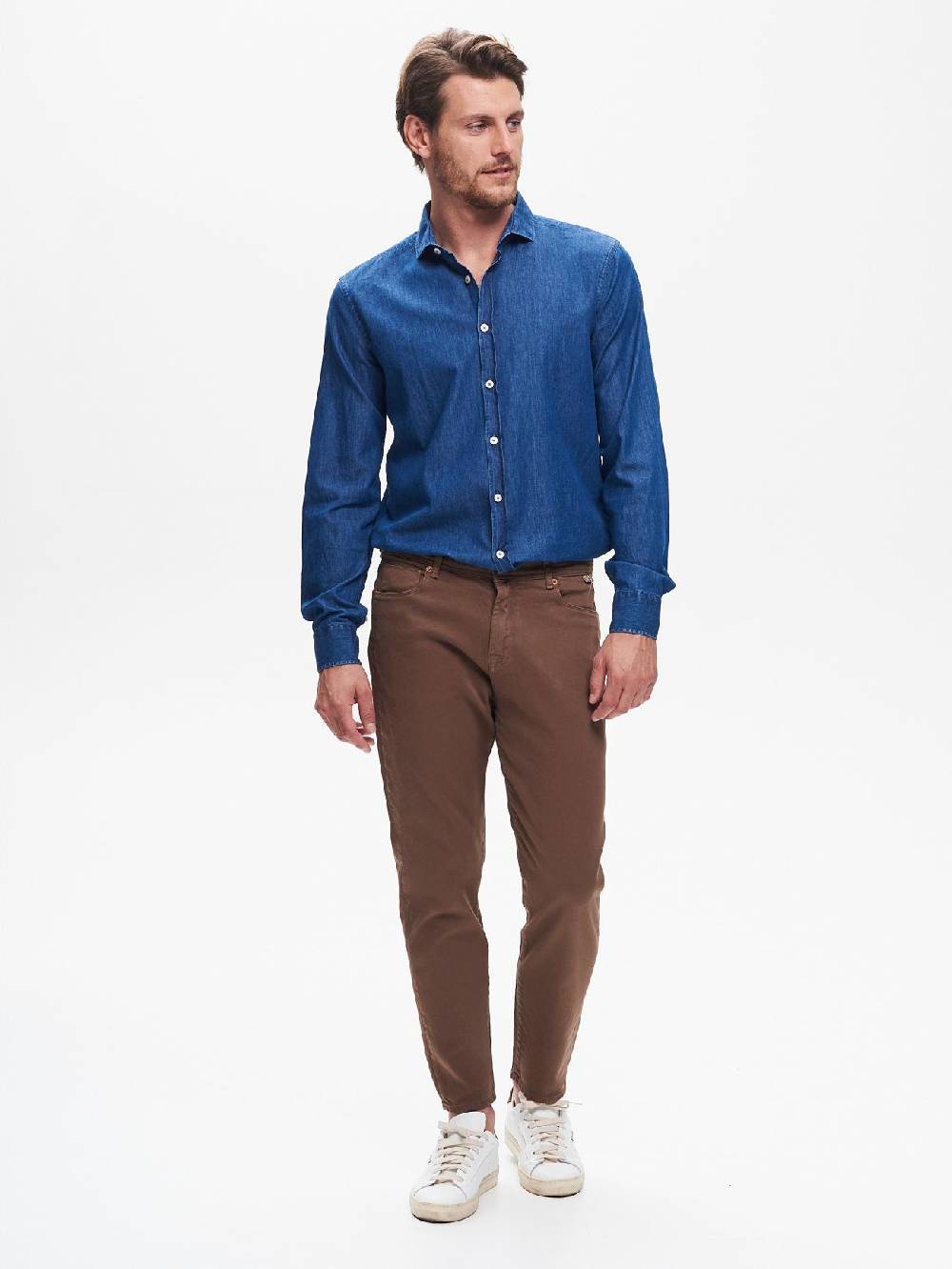 Rinascimento Camicia In Denim Uomo Lavaggio Medio Blu QB24