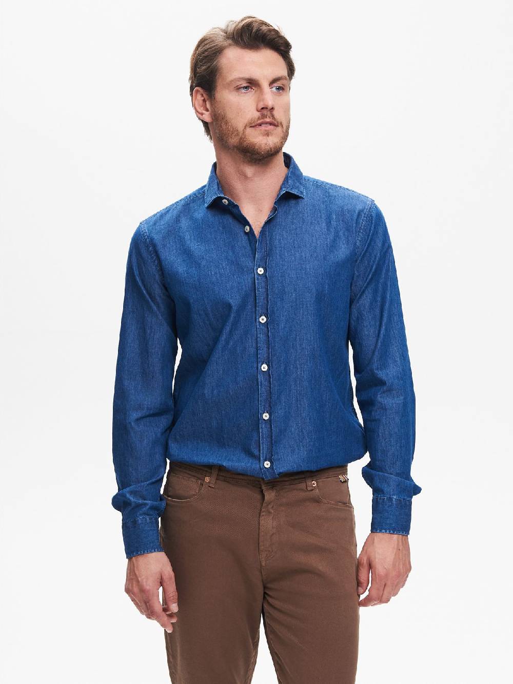 Rinascimento Camicia In Denim Uomo Lavaggio Medio Blu QB24