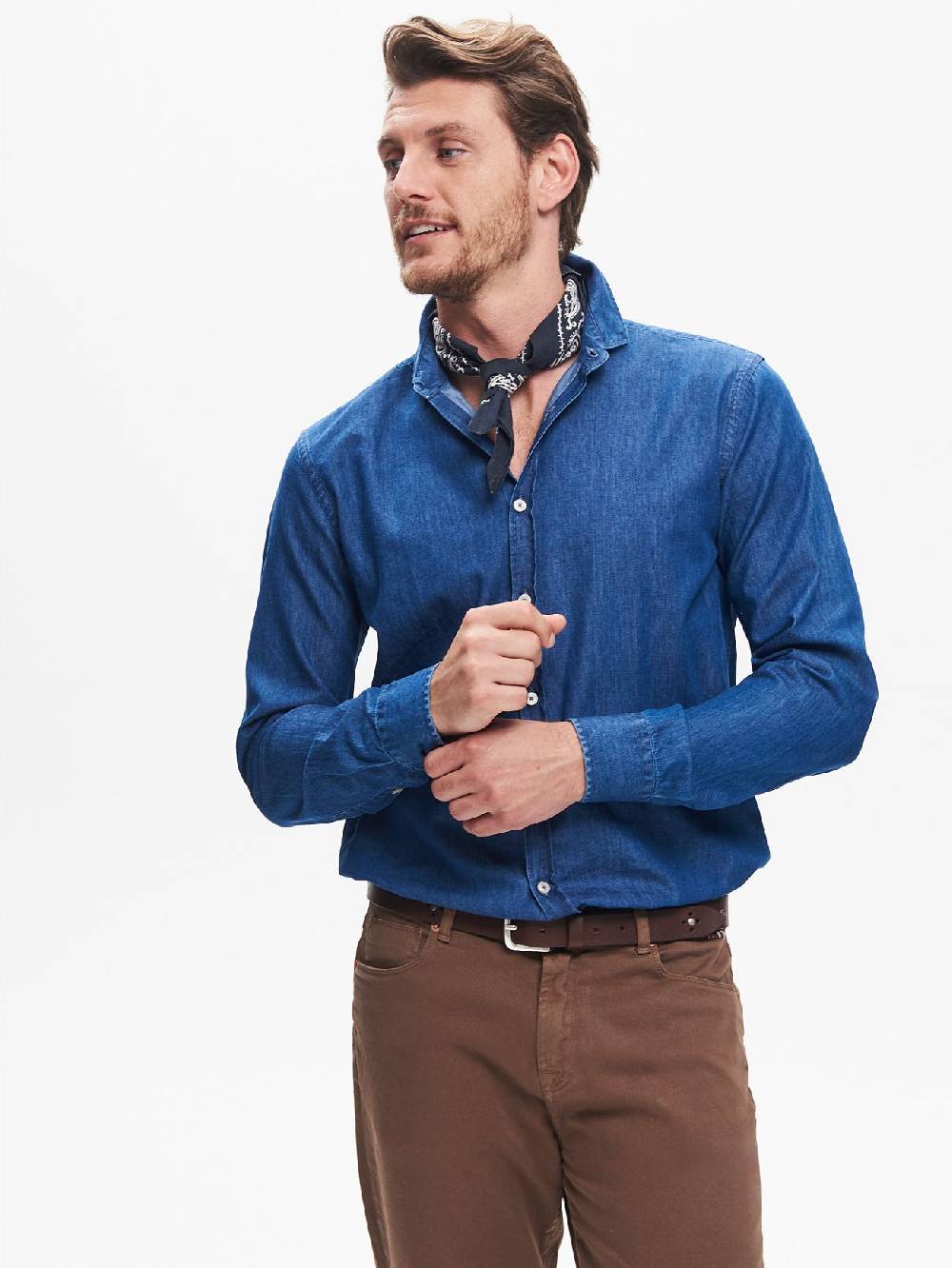 Rinascimento Camicia in Denim Uomo Lavaggio Medio Blu QB24