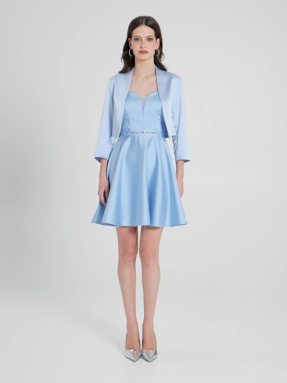 Rinascimento Coprispalle In Raso Strutturato Azzurro