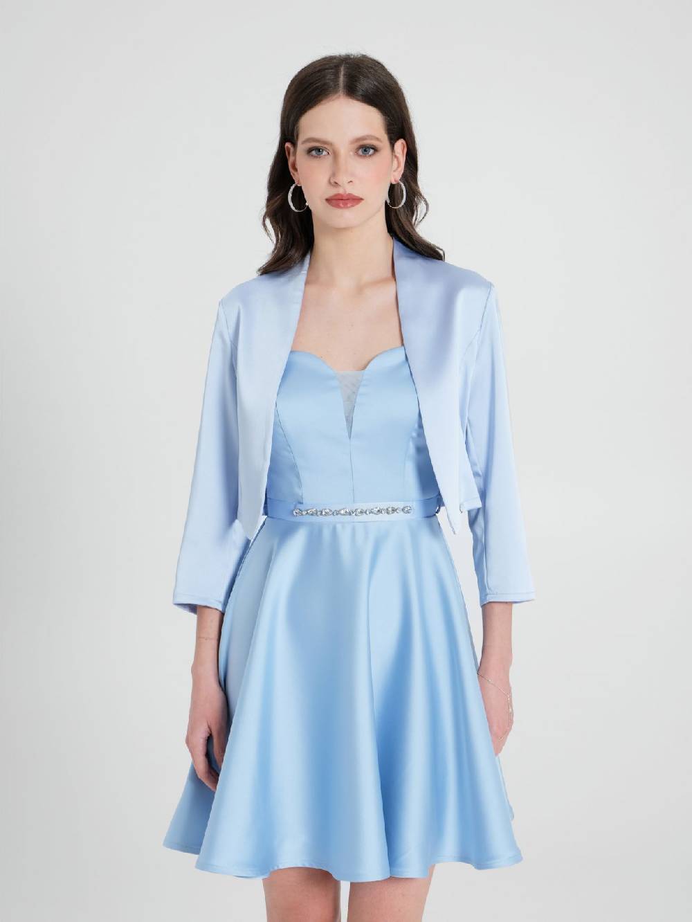 Rinascimento Coprispalle In Raso Strutturato Azzurro