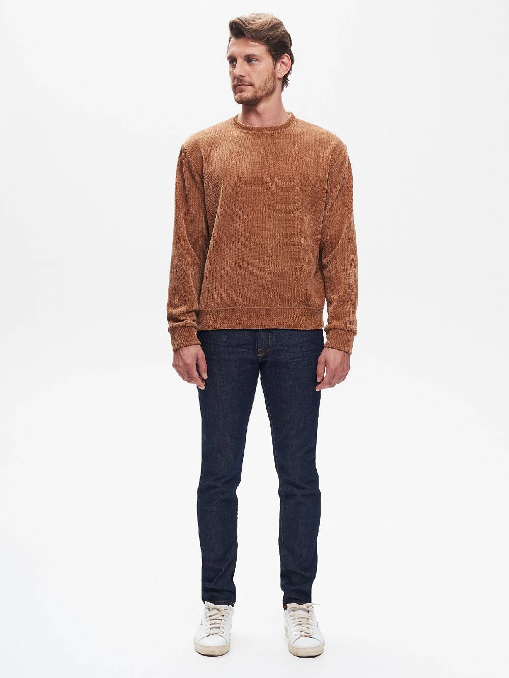 Rinascimento Felpa Girocollo Uomo In Ciniglia Cammello QB24