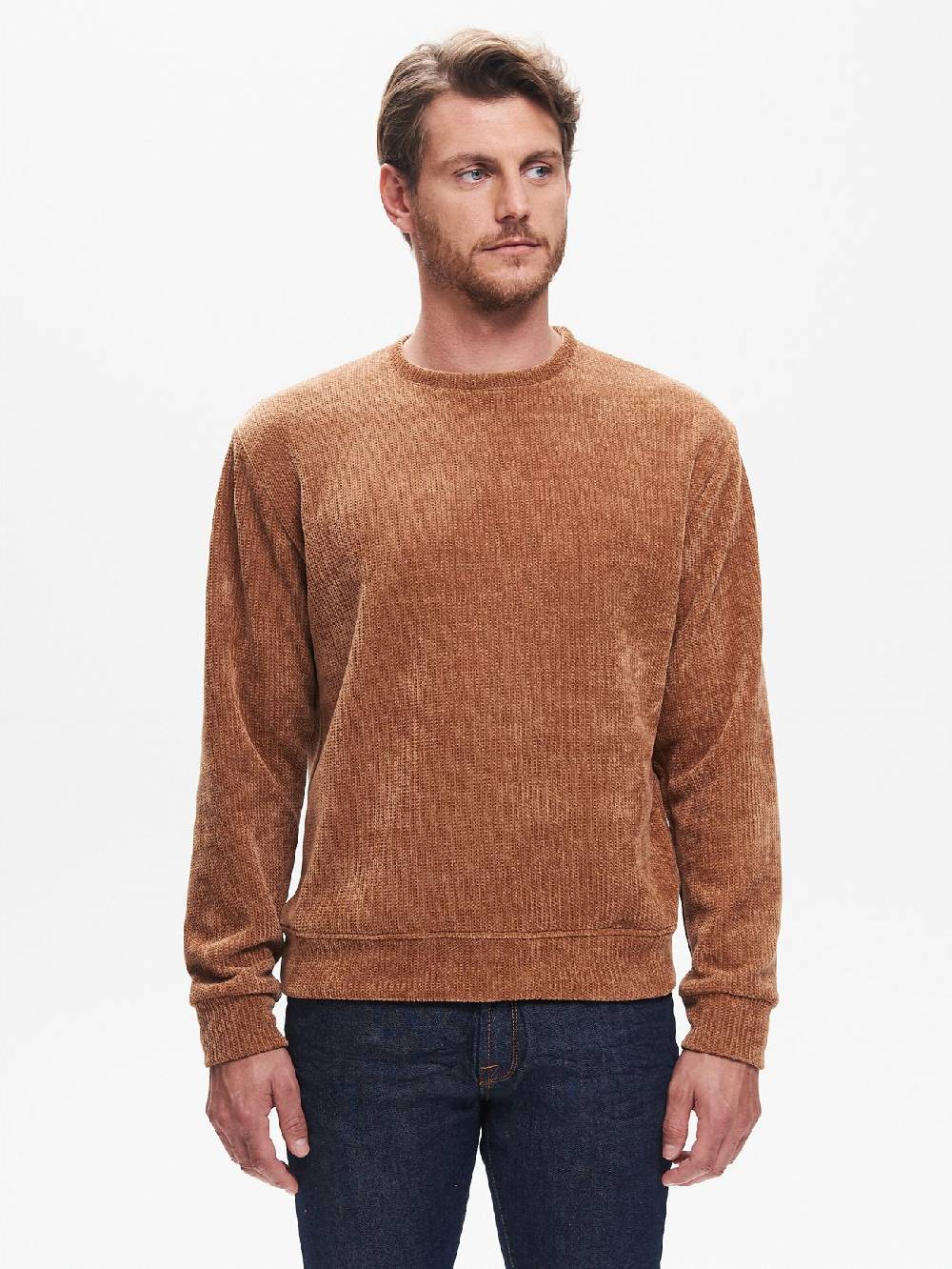 Rinascimento Felpa Girocollo Uomo In Ciniglia Cammello QB24