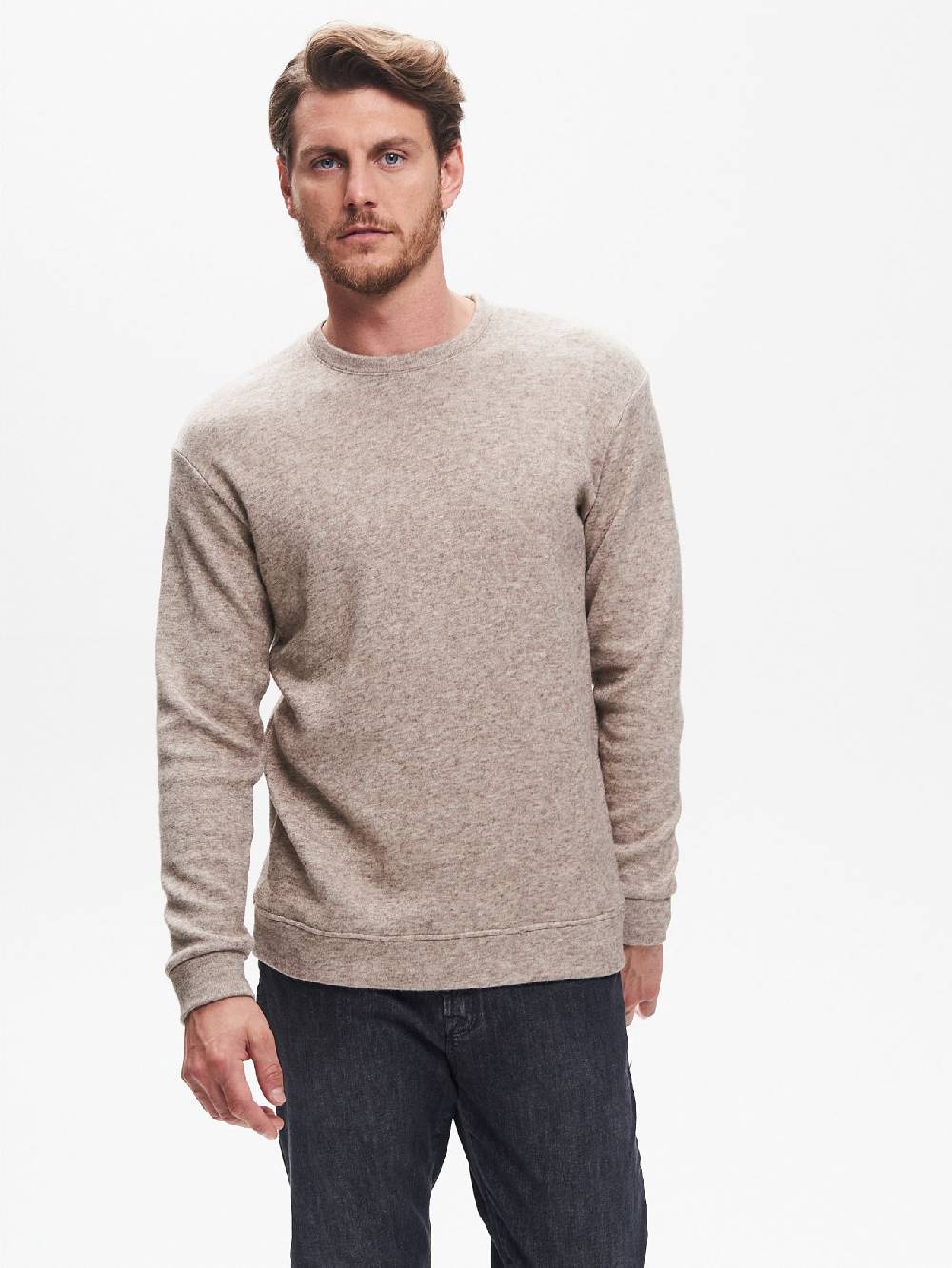 Rinascimento Felpa Girocollo Uomo in Maglia Tagliata Fango QB24