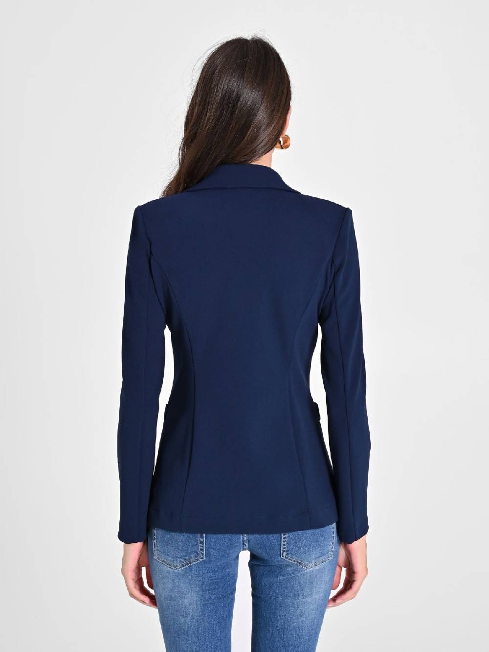 Rinascimento Giacca Doppiopetto Blu In Scuba Mano Crepe